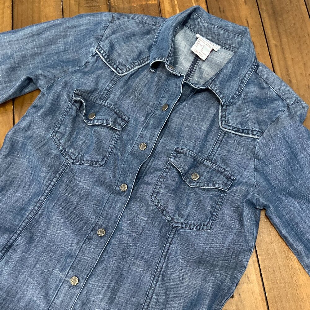 Ariat Denim Chambray Shirt Dress Womens Small Pockets Western Country above knee - Picture 3 of 10